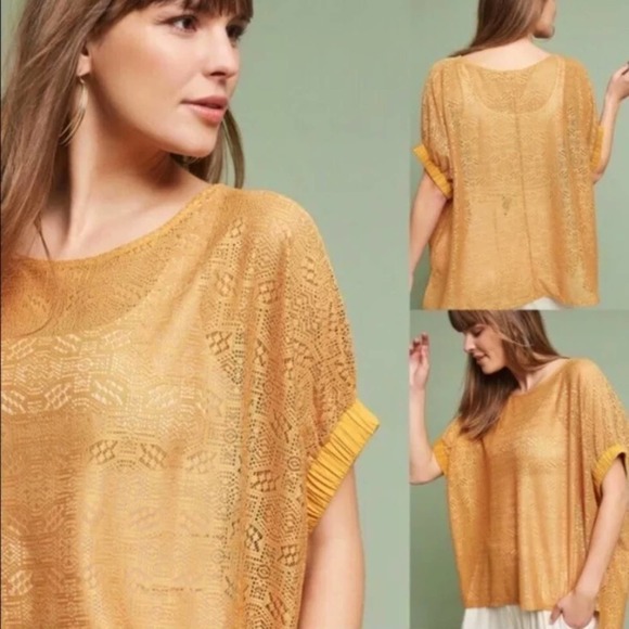 Anthropologie Tops - Anthro Akemi + Kin Bratton Yellow Gold Lace Top L